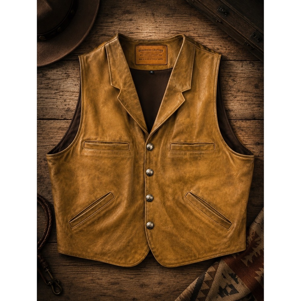 Coronado Leather Concealed Carry Vest Mens 52 XXL Western Biker Nickel Buttons